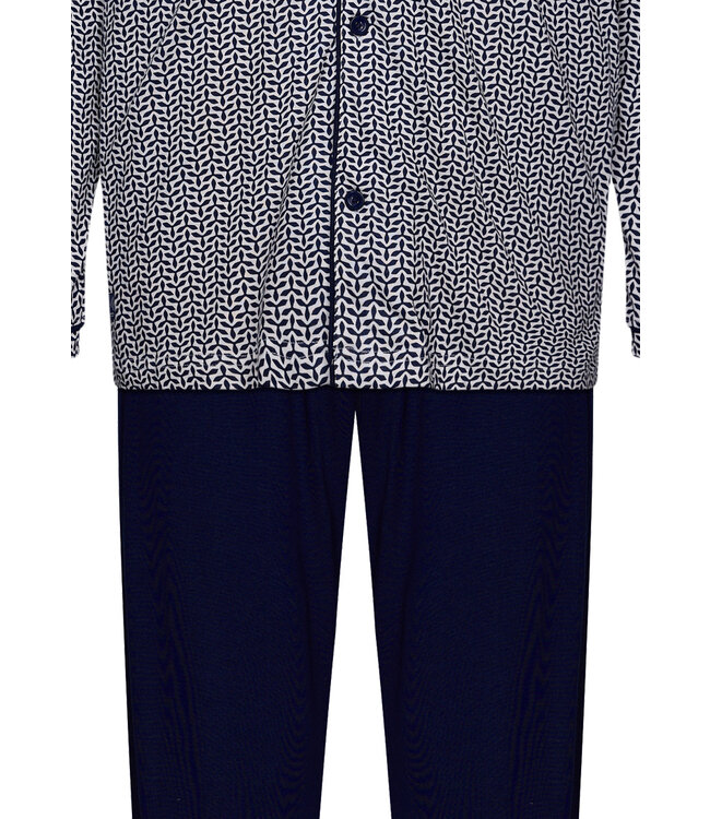 katoen-modal doorknoop herenpyjama 'geometric blue'
