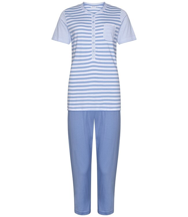 ladies cotton pyjama set with buttons 'stripey blue'