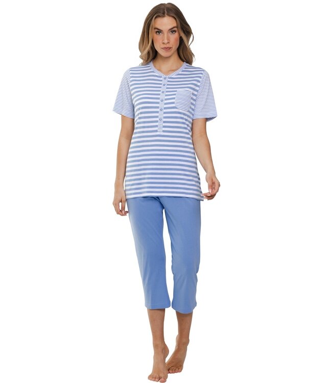 ladies cotton pyjama set with buttons 'stripey blue'