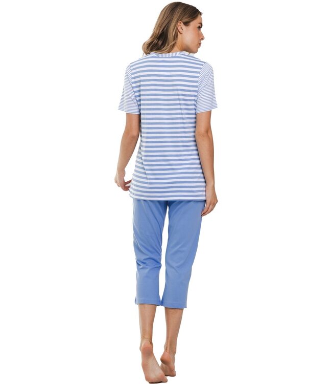 ladies cotton pyjama set with buttons 'stripey blue'