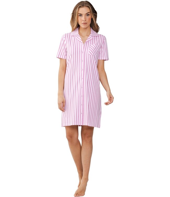 doorknoop katoenen nachthemd met korte mouwen 'roze strepen'