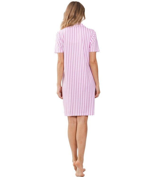 doorknoop katoenen nachthemd met korte mouwen 'roze strepen'