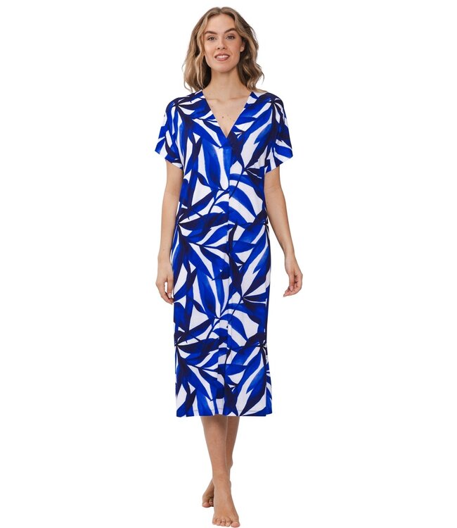 lange strandjurk met korte mouwen 'paradise leaves'