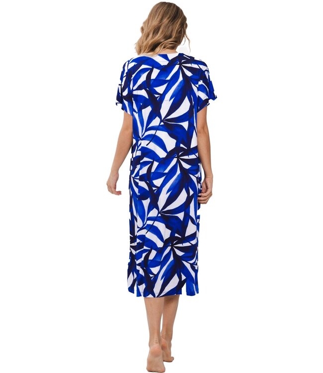 lange strandjurk met korte mouwen 'paradise leaves'