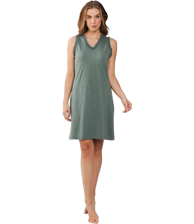 mouwloos katoenen damesnachthemd 'green comfort frill'