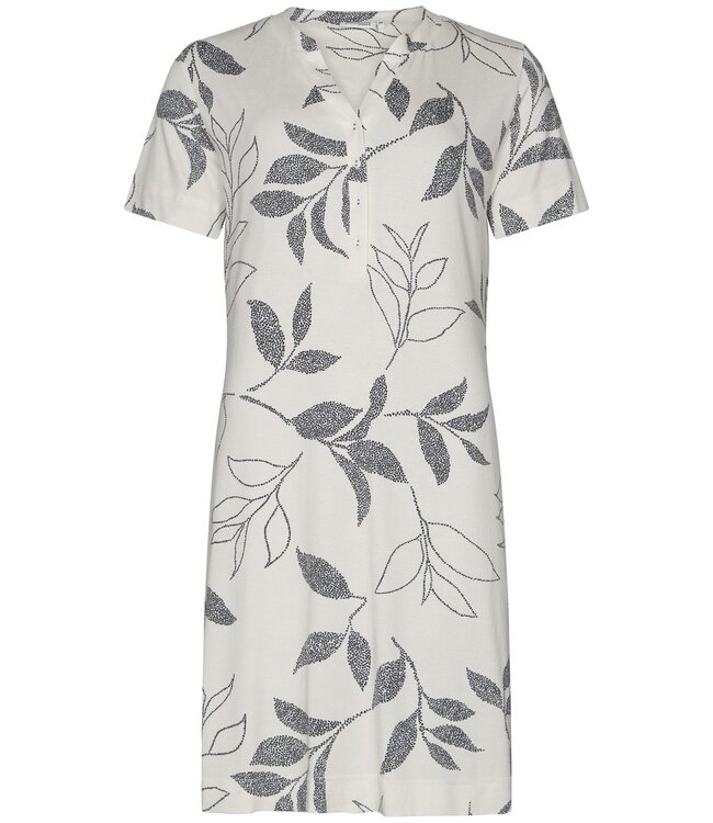 luxe damesnachthemd met korte mouwen en knopen 'dotted leafs'