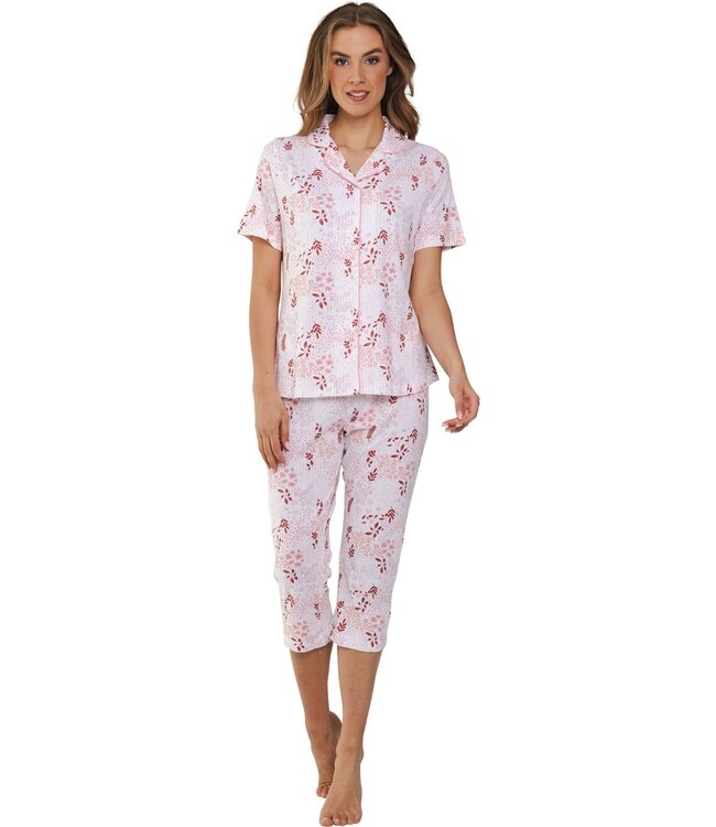 short sleeved full button cotton pyjama 'striped floral fusion'