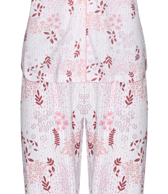 short sleeved full button cotton pyjama 'striped floral fusion'
