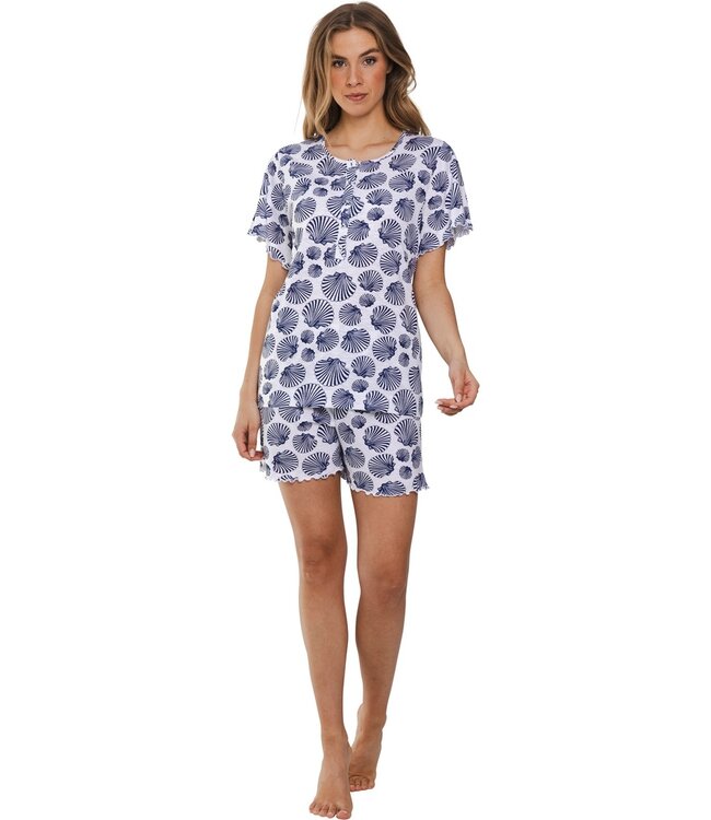 short sleeve organic cotton shorty set with buttons 'seashell dreams'