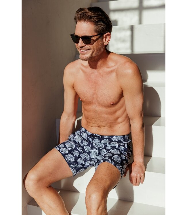 dark blue swim shorts with elasticated tie-waist 'seashell beach'