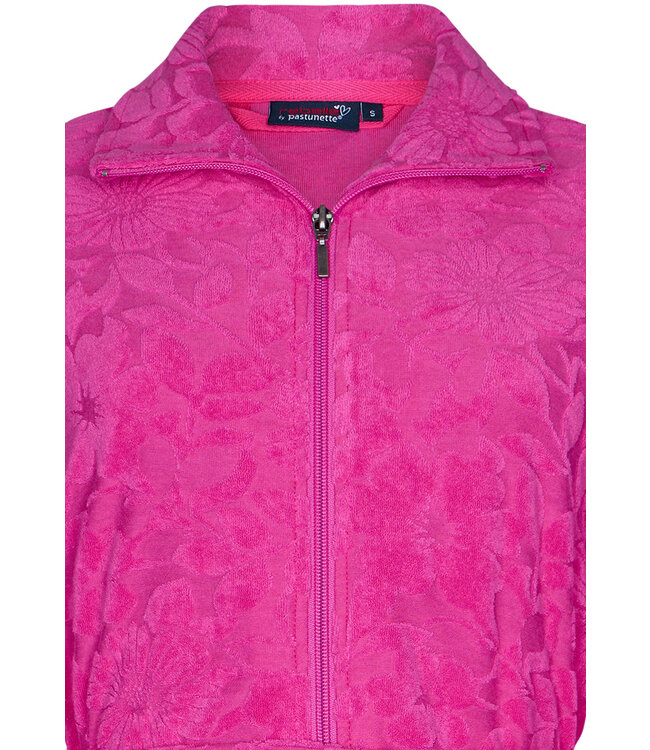 embossed cotton-terry morninggown with zip 'fabulous flowers bloom'
