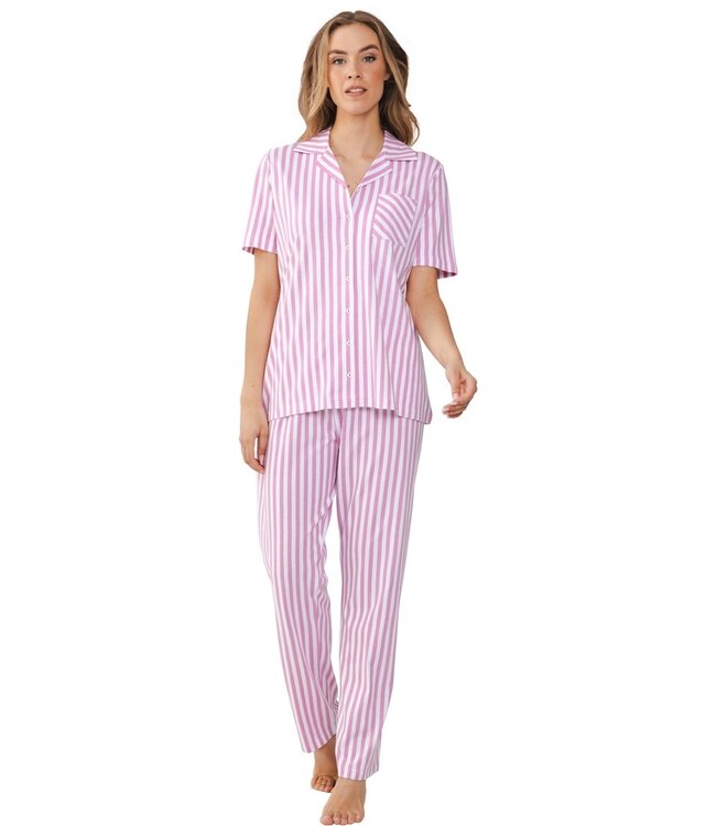 full button short sleeve cotton pyjama 'pink stripes'
