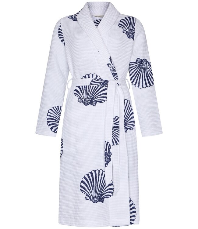 white waffle style morninggown with shawlcollar 'seashell dreams'