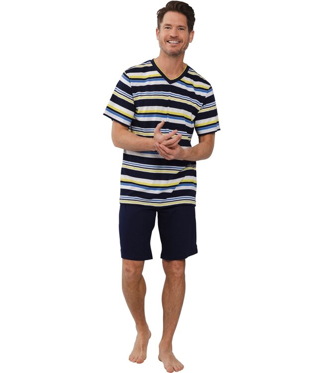 heren shortama met v-hals 'bright stripes'