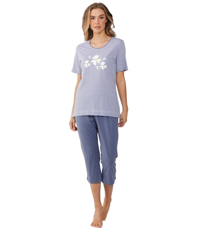 ladies short sleeve cotton pyjama set 'flowery stripes'