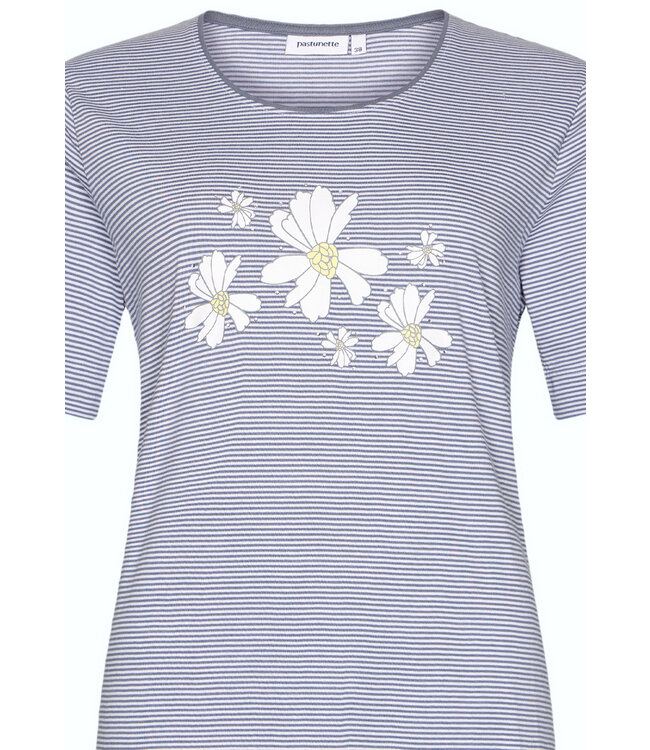 katoenen dames pyjama met korte mouwen 'flowery stripes'