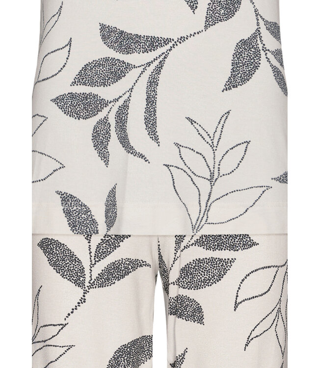 luxe damespyjama met korte mouwen en 3/4e broek 'dotted leafs'