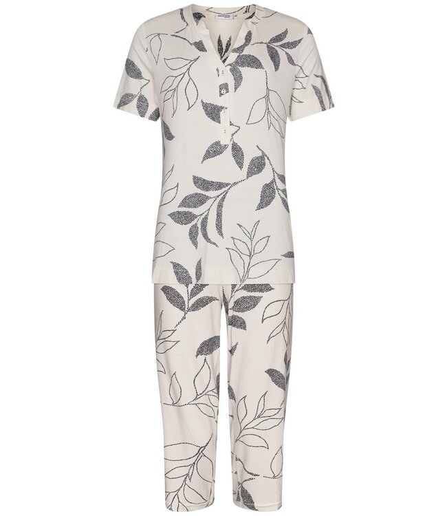 ladies luxury short sleeve 3/4 pyjama with buttons 'dotted leafs'