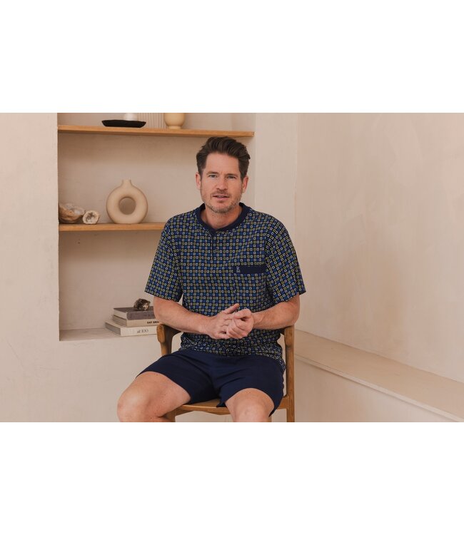 men's cotton shorty set with buttons 'funky cubes'