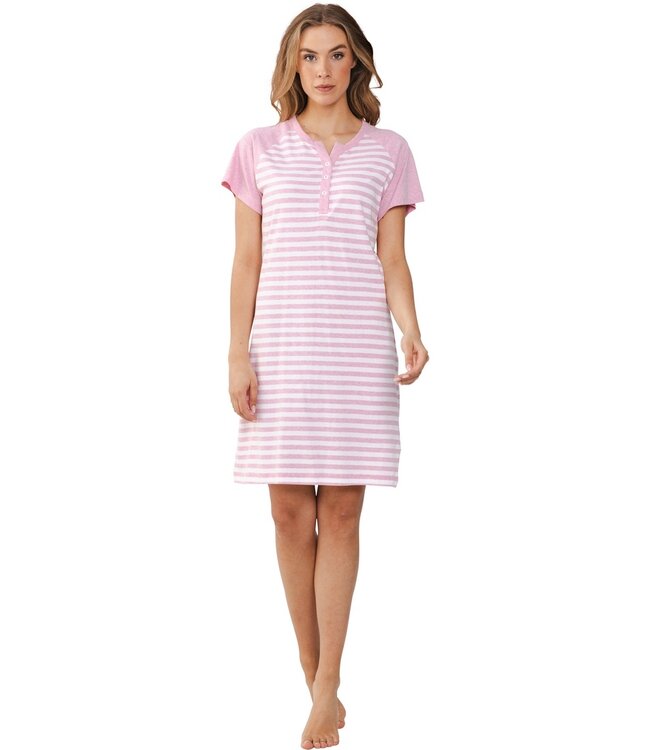 katoenen dames nachthemd met knoopjes 'stripey pink'