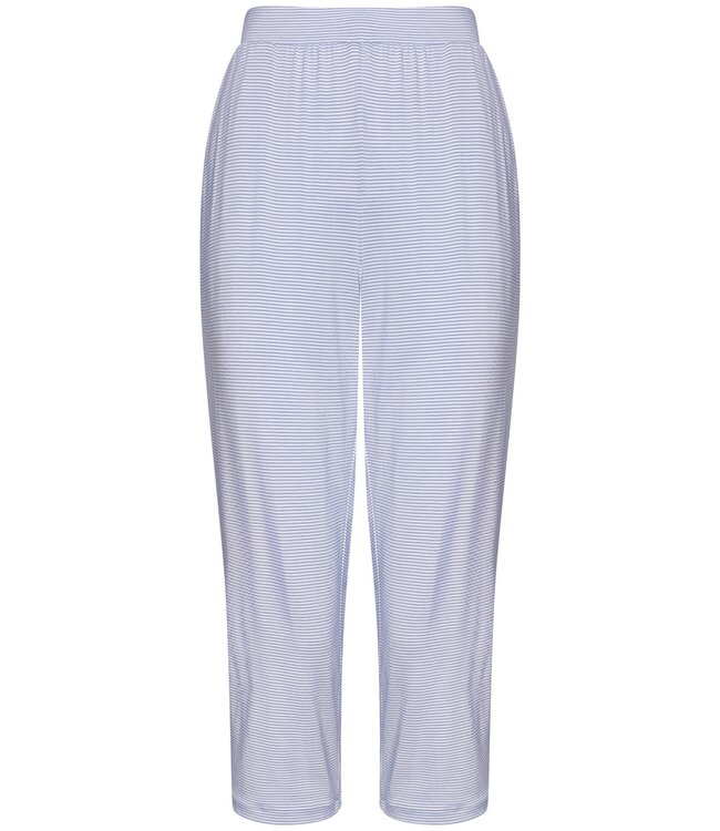 ladies short sleeved striped 3/4 pyjama 'lacey blue'