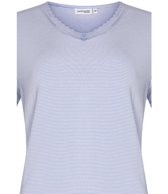 gestreepte damespyjama met driekwart broek en korte mouwen 'lacey blue'