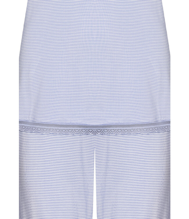 gestreepte damespyjama met driekwart broek en korte mouwen 'lacey blue'