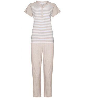 Pastunette ladies cotton pyjama set with buttons 'stripey beige'