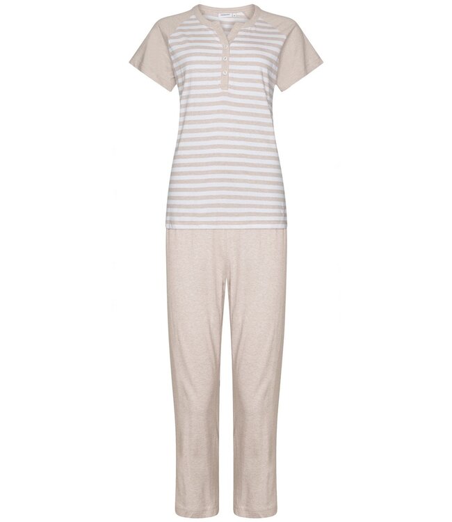 ladies cotton pyjama set with buttons 'stripey beige'