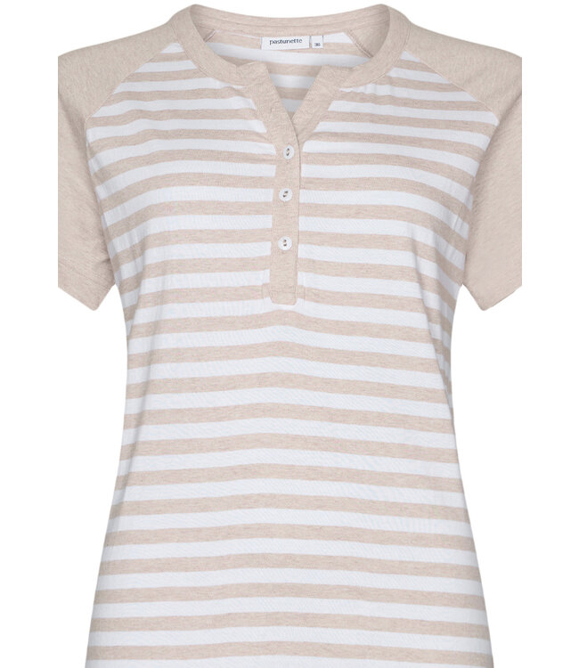 ladies cotton pyjama set with buttons 'stripey beige'
