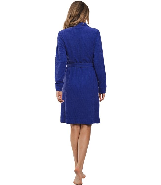 ladies embossed terry morninggown with full zip 'blue dewdrop'
