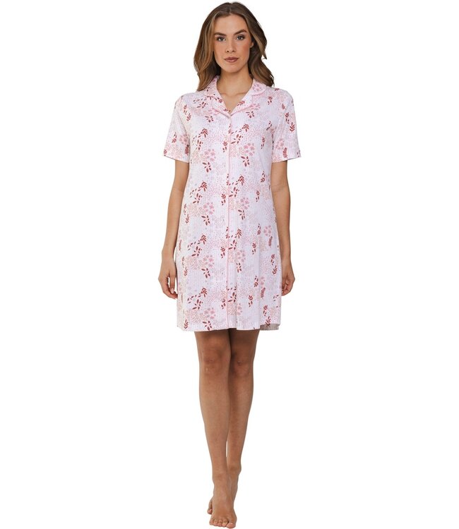 katoenen doorknoop nachthemd met korte mouwen 'striped floral fusion'