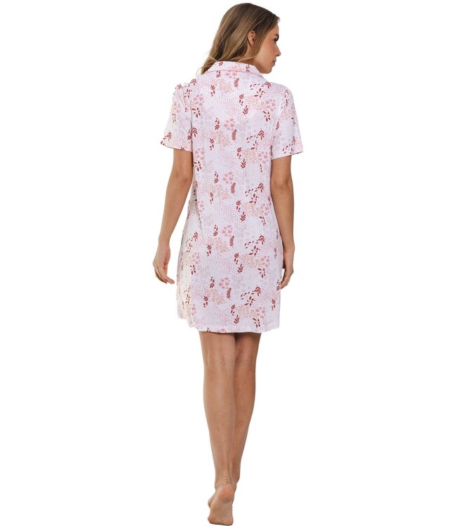 katoenen doorknoop nachthemd met korte mouwen 'striped floral fusion'