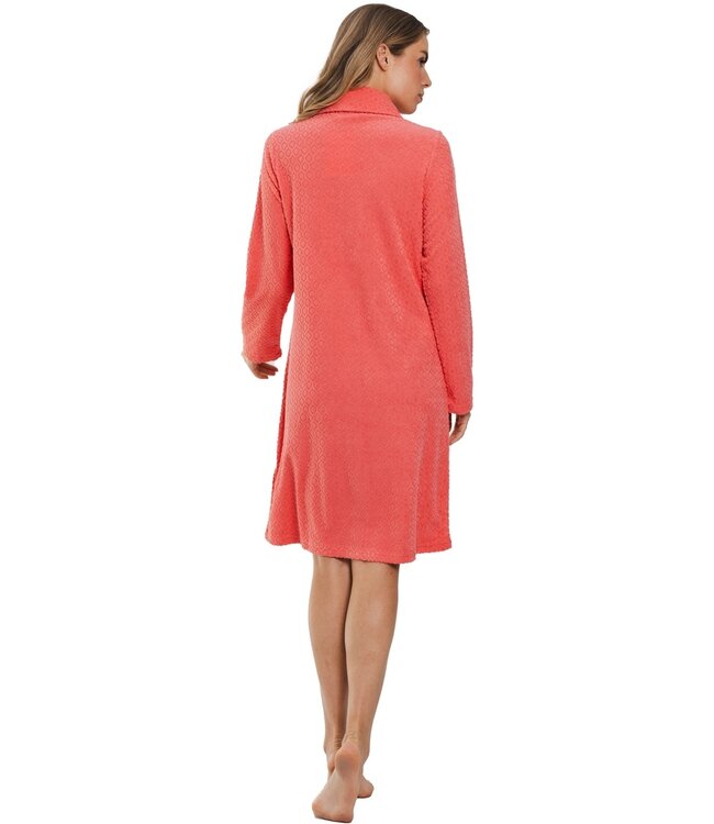 ladies embossed terry morninggown with full zip 'coral dewdrop'