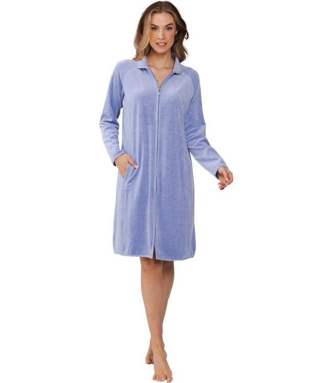 luxury light blue velvet morninggown with zip 'home comfort'