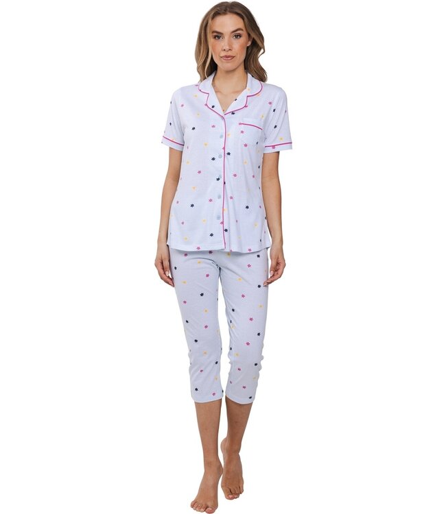 biokatoenen pyjama met knoopjes 'fabulous flowers & stripes'
