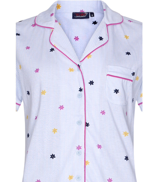 biokatoenen pyjama met knoopjes 'fabulous flowers & stripes'