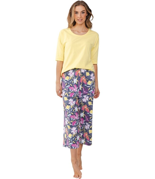 katoenen 3/4 dames pyjama set met korte mouwen 'floral garden'