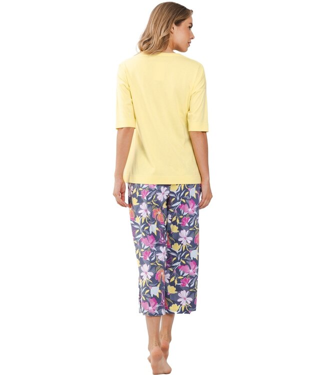 katoenen 3/4 dames pyjama set met korte mouwen 'floral garden'