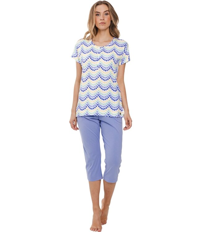 short sleeve organic cotton 3/4 pyjama set with buttons 'dreamy night'