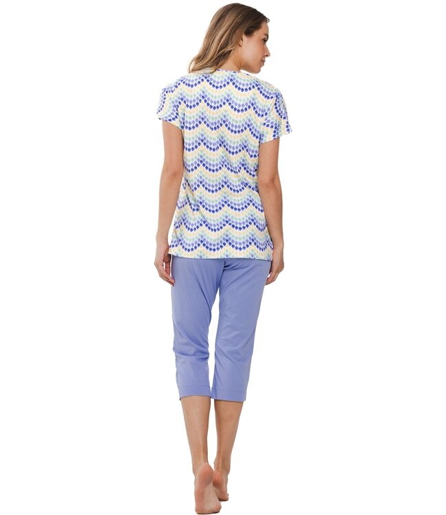 3/4e pyjama van biokatoen met korte mouw en knopen 'dreamy night'