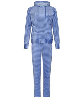 Rebelle Velours lounge-huispak met capuchon 'cool blue stripes'