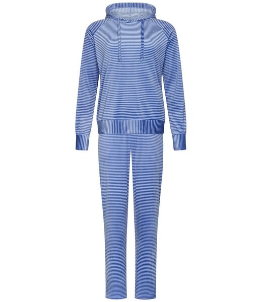 Rebelle Velours lounge-huispak met capuchon 'cool blue stripes'