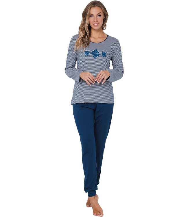 ladies organic cotton stripey pyjama set 'diamante flowers'