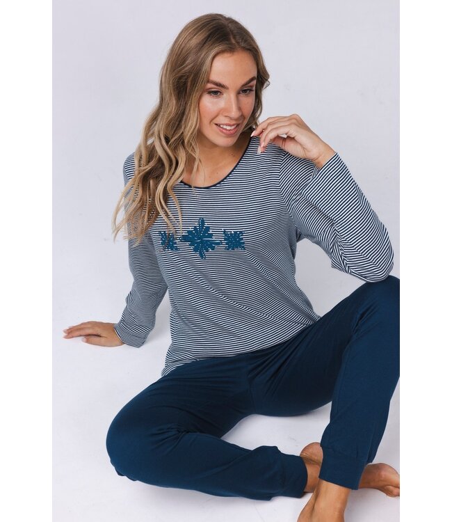 ladies organic cotton stripey pyjama set 'diamante flowers'