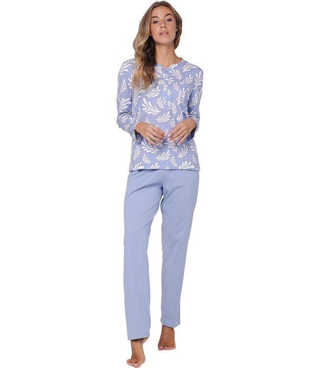 Dames pyjama met knoopjes van katoen interlock ‘lovely leafs’