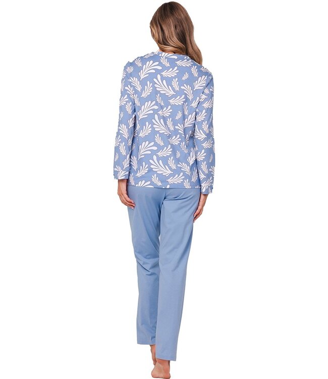 Dames pyjama met knoopjes van katoen interlock ‘lovely leafs’