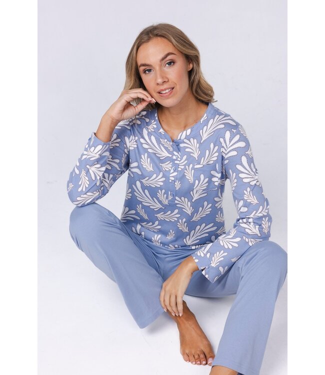 ladies cotton interlock pyjama set with buttons 'lovely leafs'