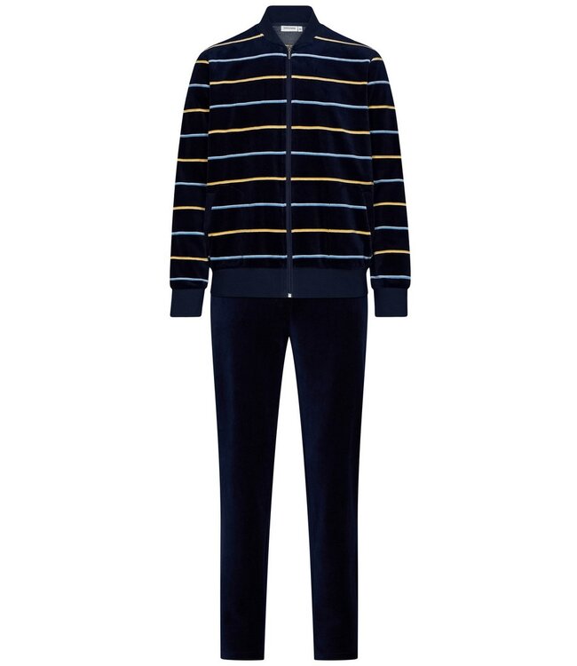 Heren lounge-huispak van velours 'velvet stripes' met rits