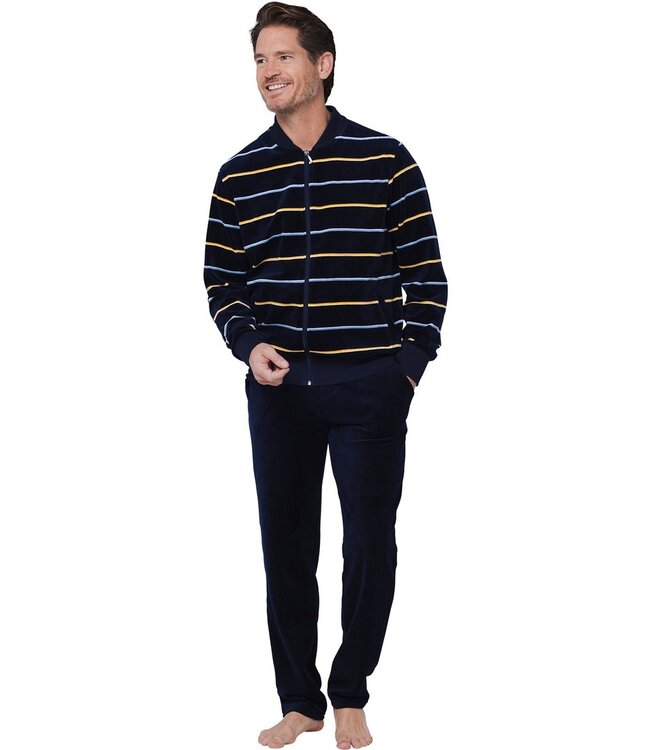 Heren lounge-huispak van velours 'velvet stripes' met rits